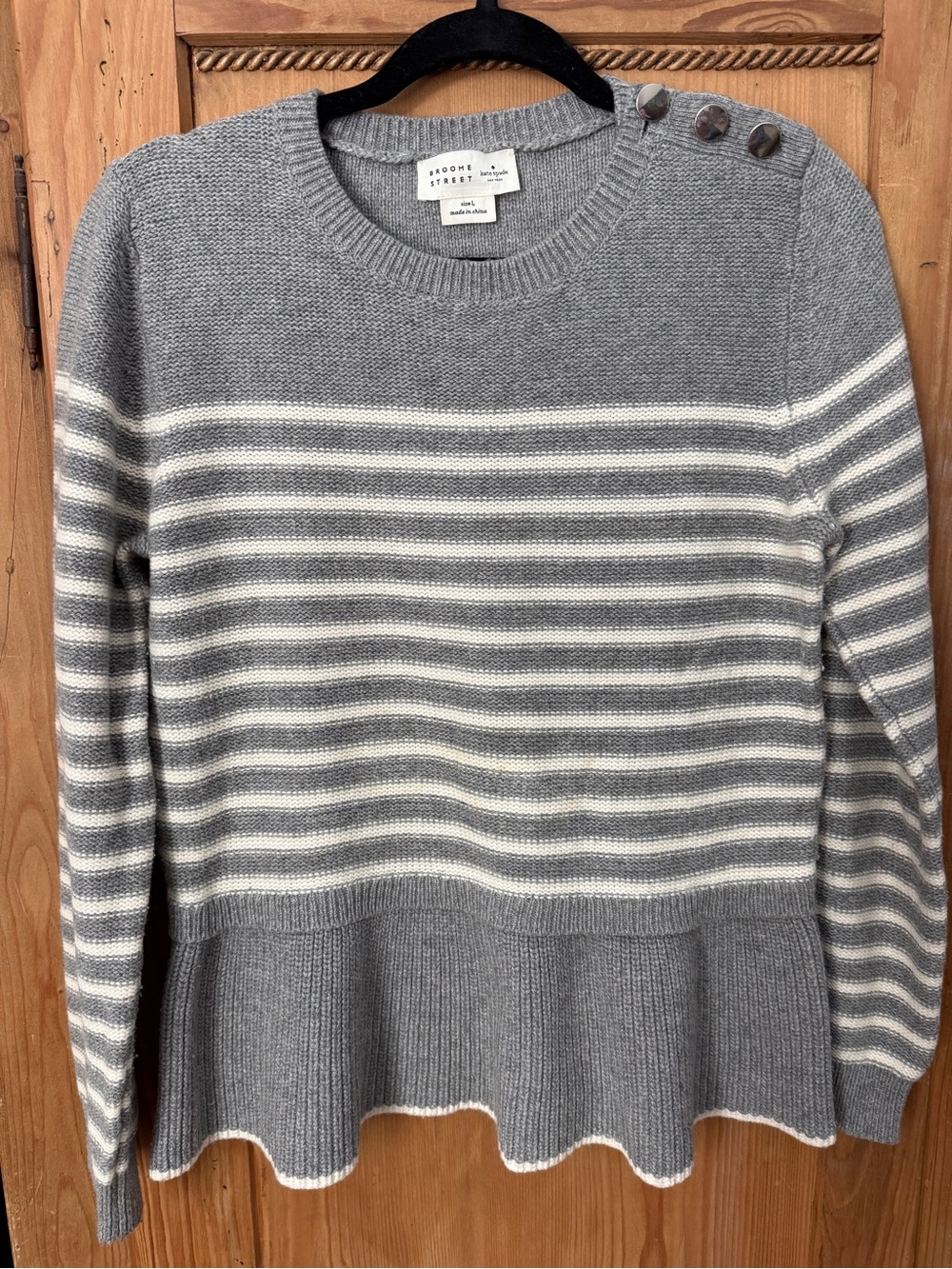 kate spade Gray & Cream Striped Peplum Crewneck Sweater